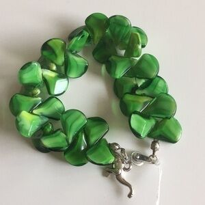 Handmade Chunky Green Glass Statement Bracelet 7.25” Trendy Bold Colorful